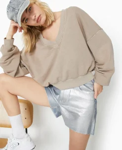 Sweat Grand Col V - Taupe