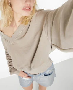 Sweat Grand Col V - Taupe