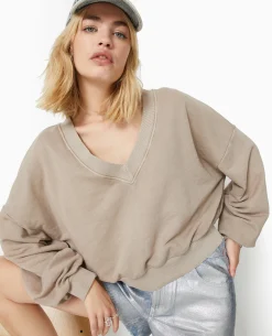 Sweat Grand Col V - Taupe