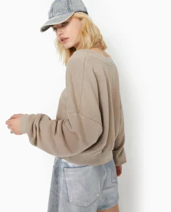 Sweat Grand Col V - Taupe