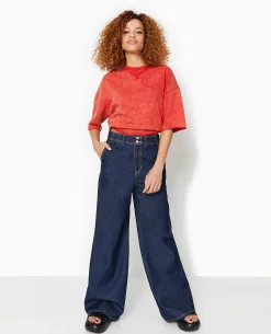 Sweat Manches Courtes Délavé Acid Wash - Rouge
