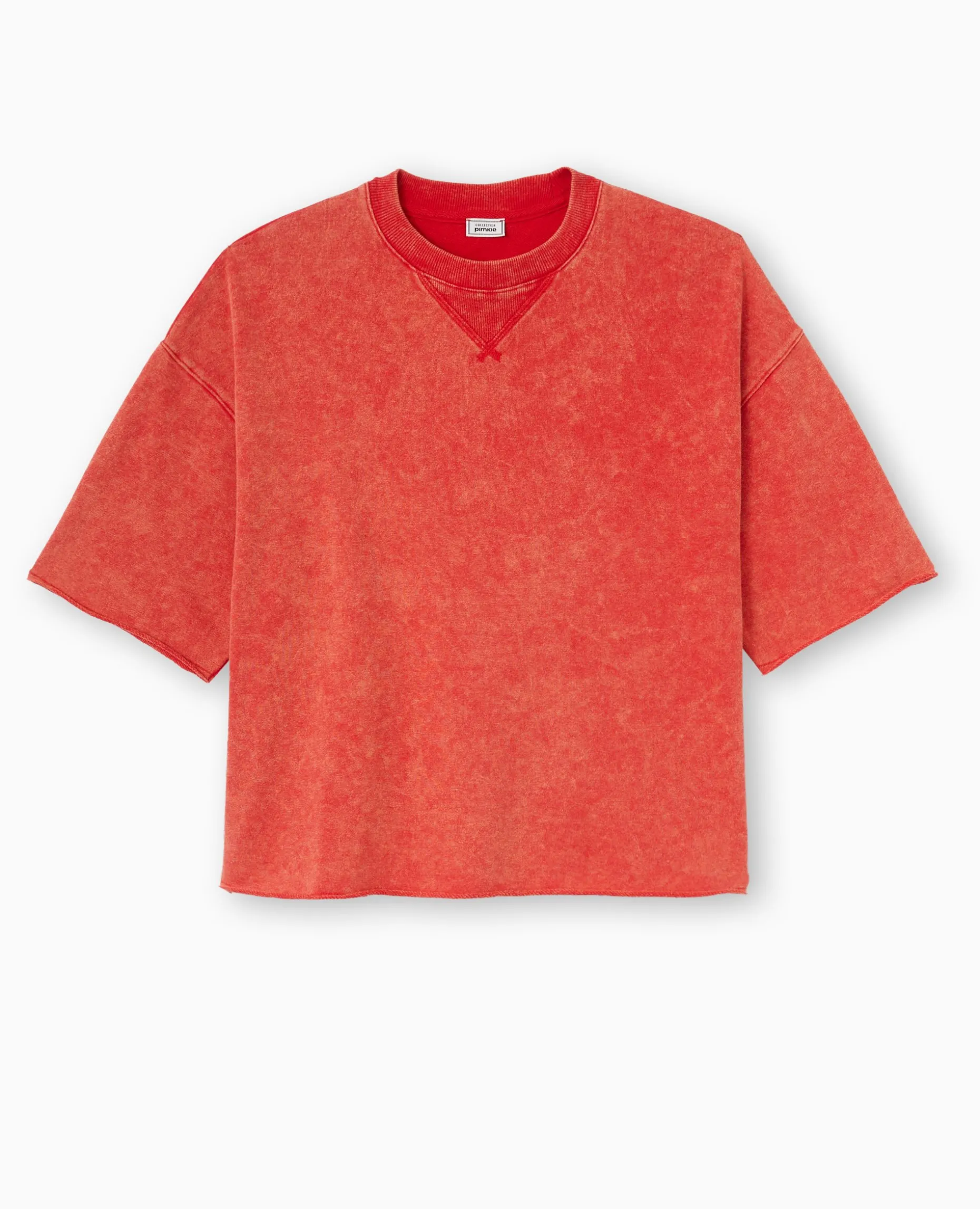 Sweat Manches Courtes Délavé Acid Wash - Rouge