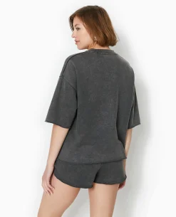 Sweat Manches Courtes Délavé Acid Wash - Gris Foncé