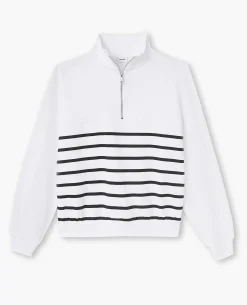 Sweat Zippé Avec Rayures - Blanc