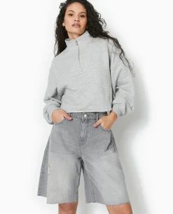 Sweat Zippé Cropped - Gris Chiné