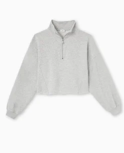 Sweat Zippé Cropped - Gris Chiné