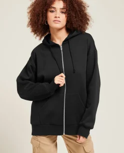 Sweat Zippé Oversize Avec Capuche - Noir