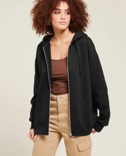 Sweat Zippé Oversize Avec Capuche - Noir