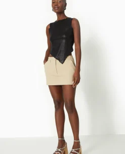 Top Asymétrique En Maille Côtelée Brillante - Noir