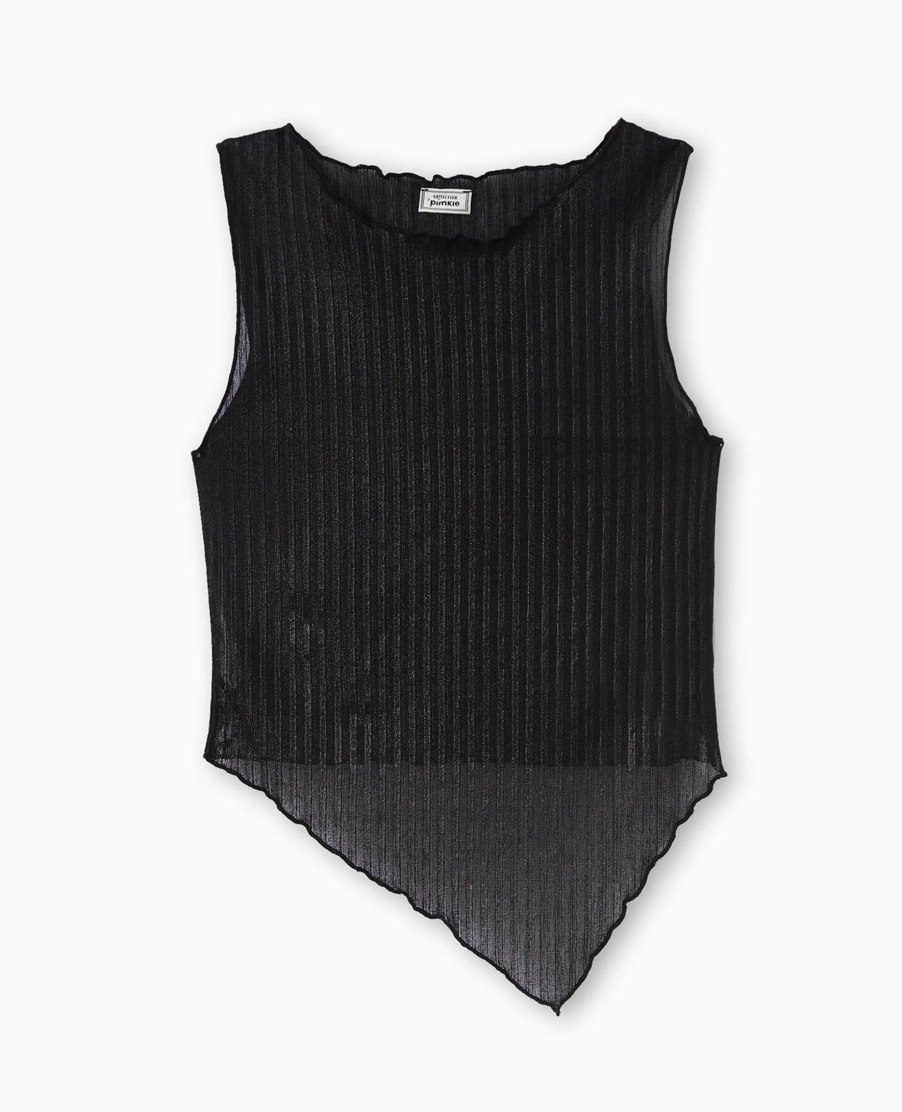 Top Asymétrique En Maille Côtelée Brillante - Noir