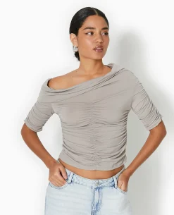 Top Avec Fronces Encolure Bardot - Gris
