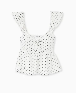 Top Avec Volants Et Nouettes Motif Cerises - Blanc
