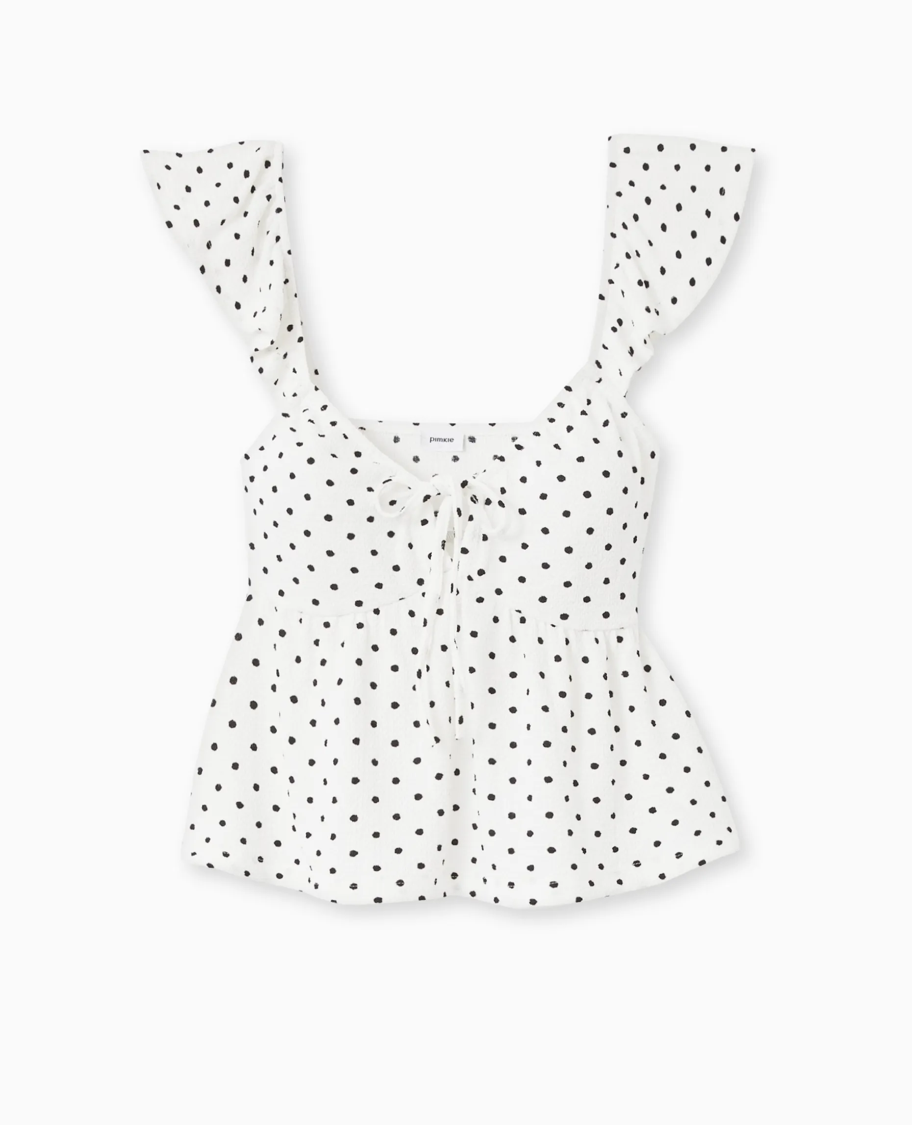 Top Avec Volants Et Nouettes Motif Cerises - Blanc
