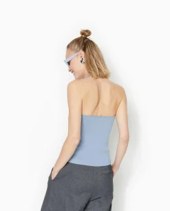 Top Boutonné Dos-nu - Bleu