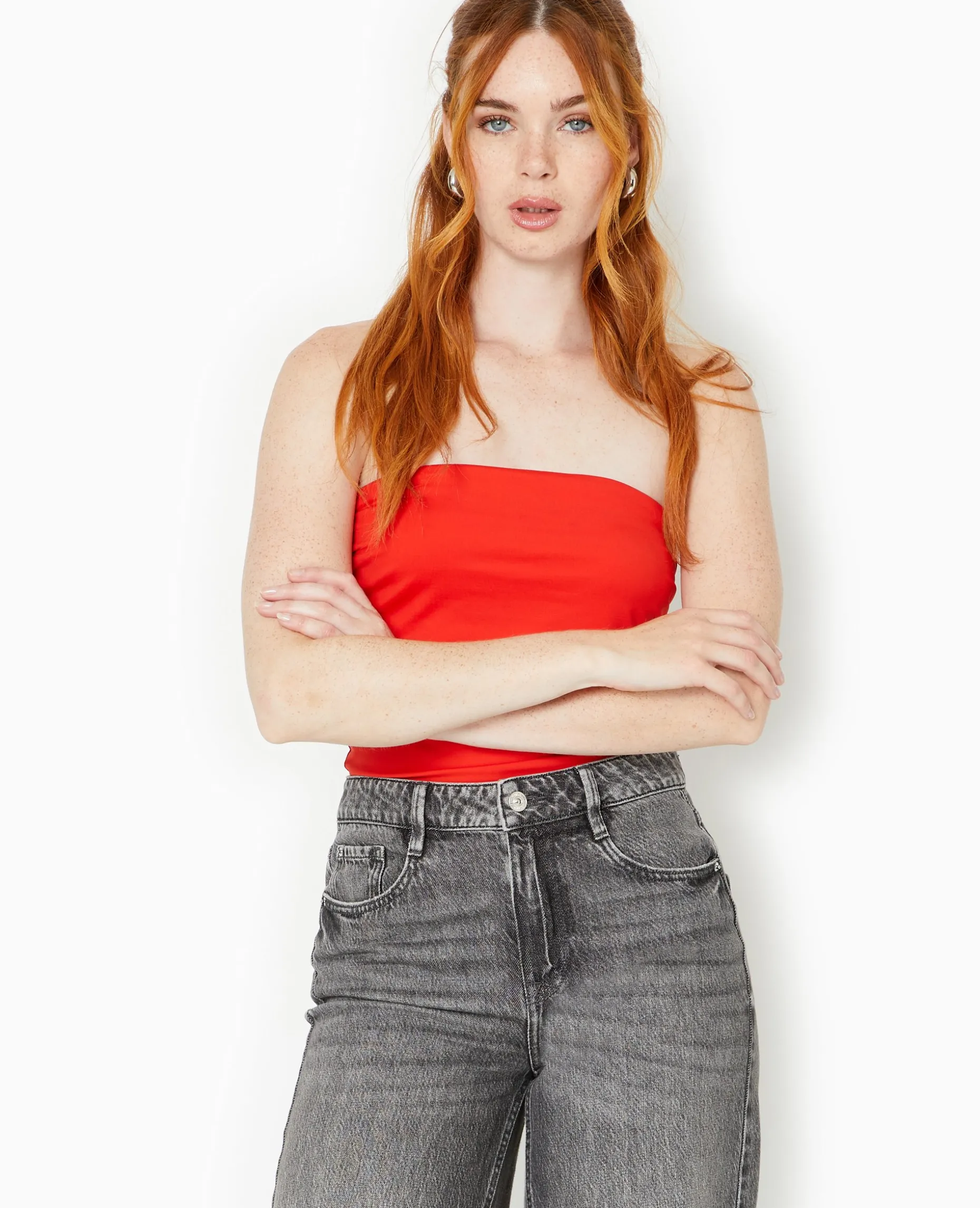 Top Bustier Avec Revers - Rouge