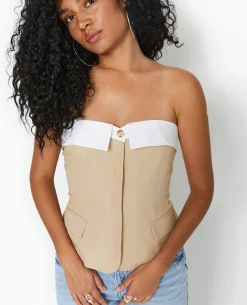 Top Bustier Avec Revers - Beige