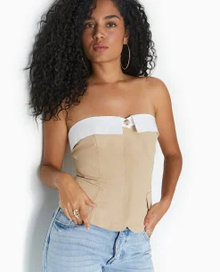 Top Bustier Avec Revers - Beige