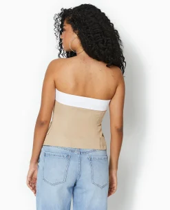 Top Bustier Avec Revers - Beige