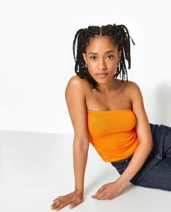 Top Bustier Bandeau En Maille - Orange