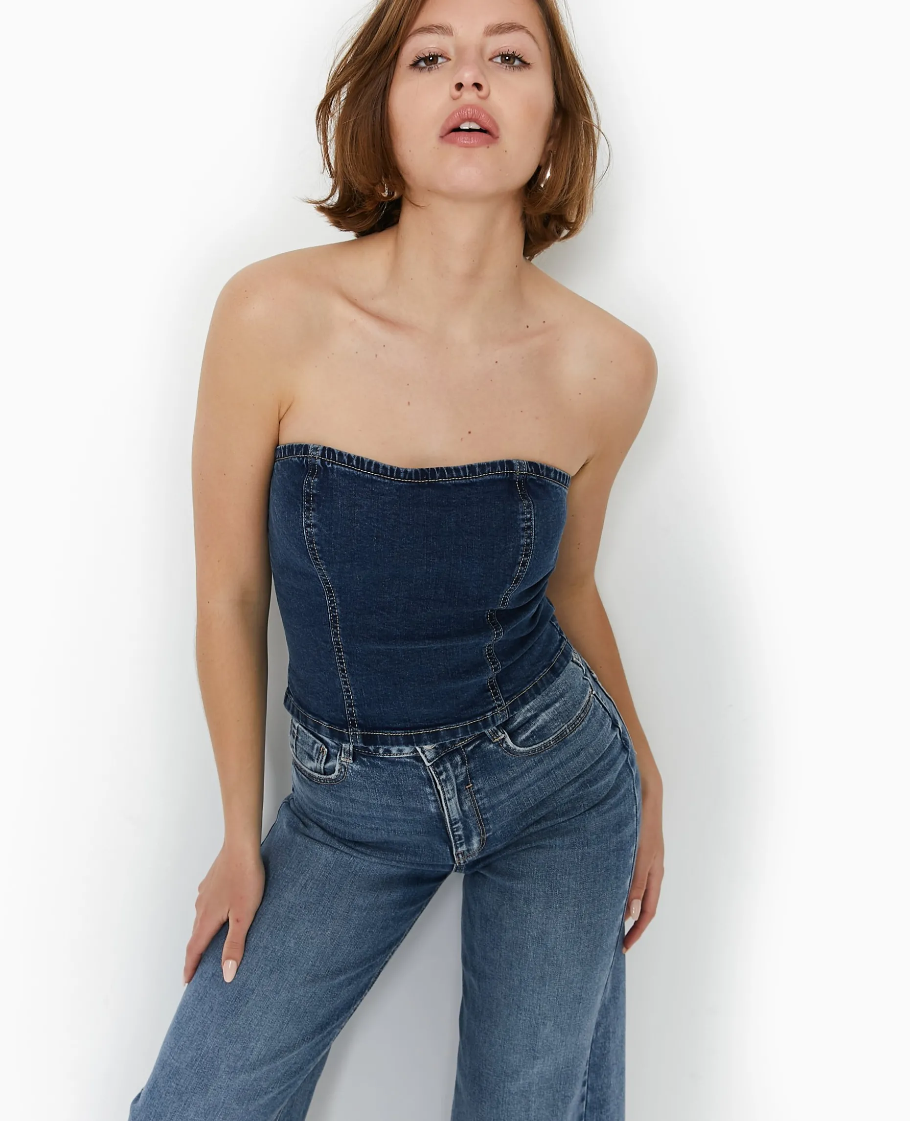 Top Bustier En Jean Stretch - Bleu