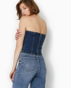 Top Bustier En Jean Stretch - Bleu