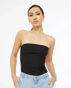 Top Bustier En Maille Côtelée - Noir