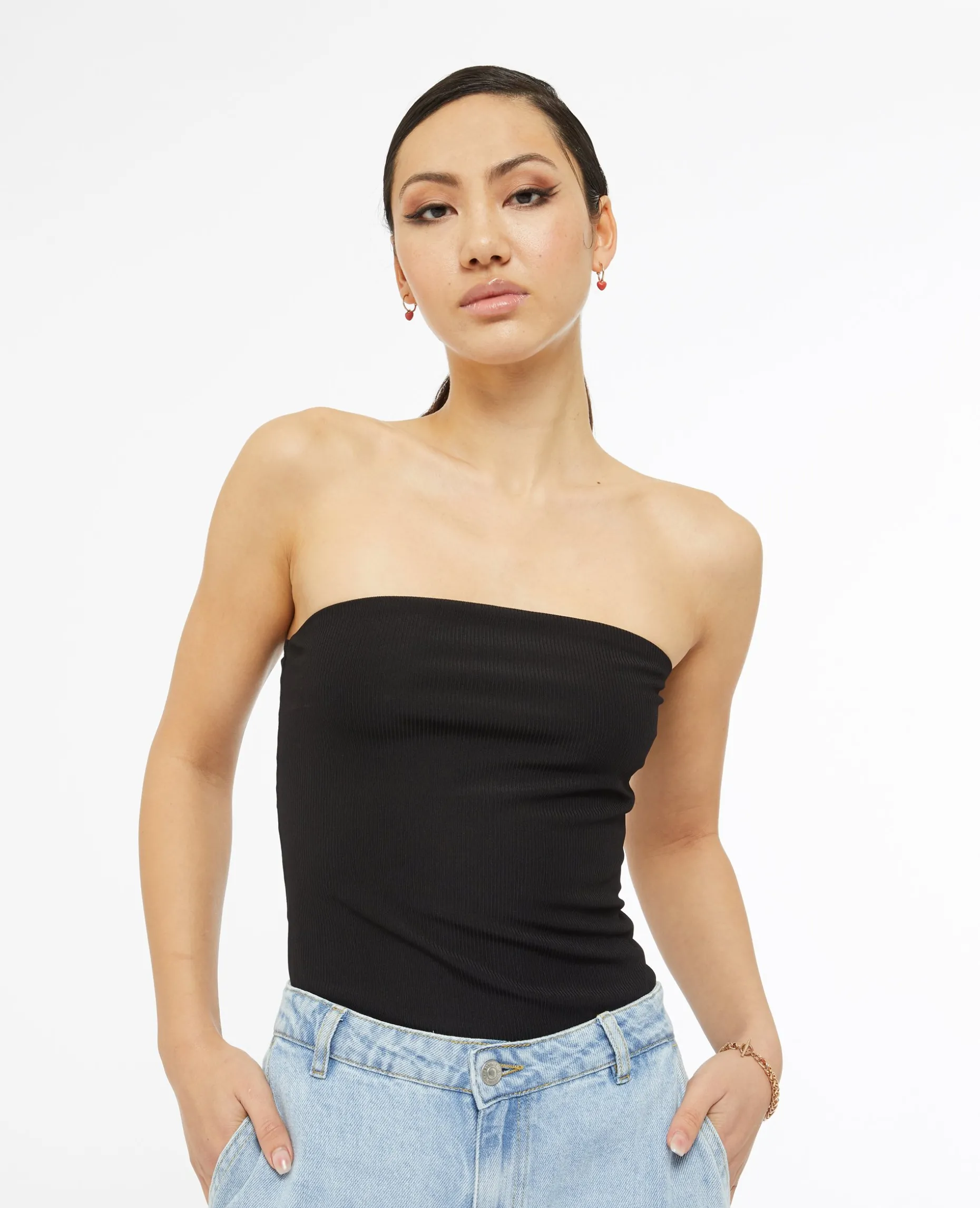 Top Bustier En Maille Côtelée - Noir