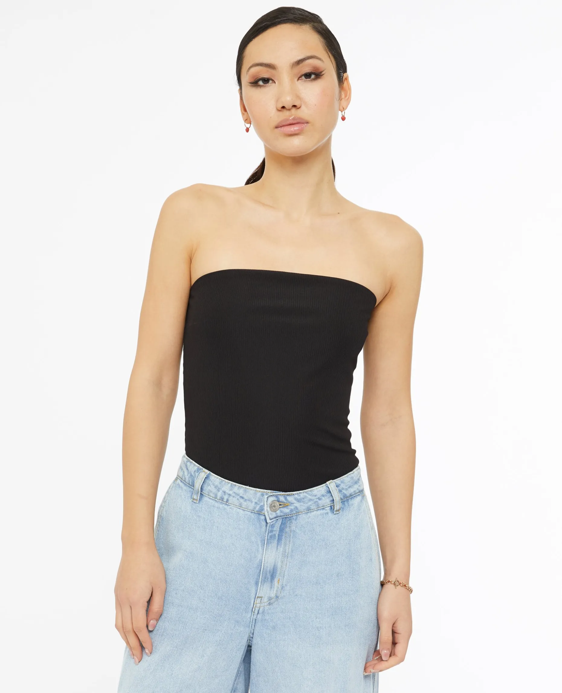 Top Bustier En Maille Côtelée - Noir