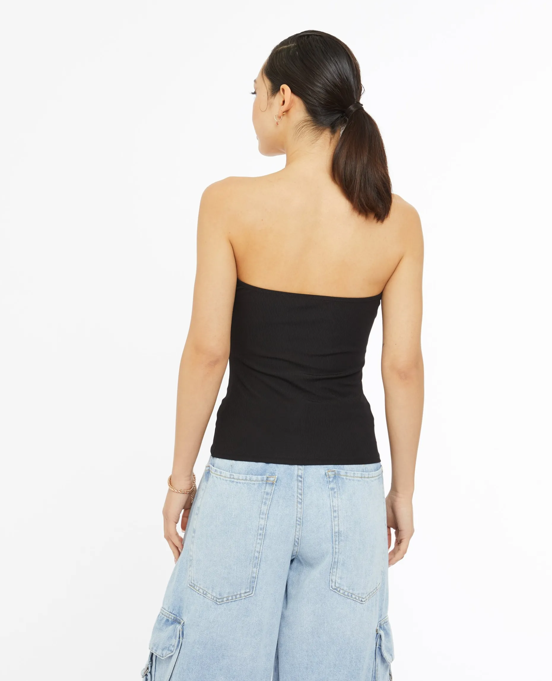 Top Bustier En Maille Côtelée - Noir
