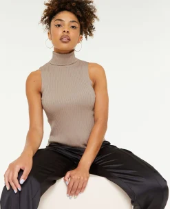 Top Col Roulé Sans Manches - Gris Clair