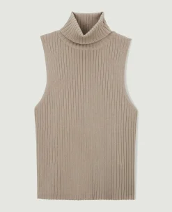 Top Col Roulé Sans Manches - Gris Clair