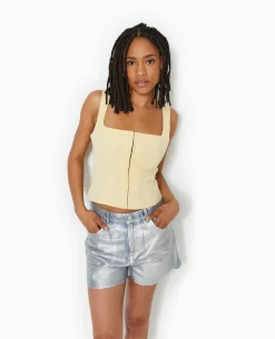 Top Court à Bretelles Façon Corset - Beige