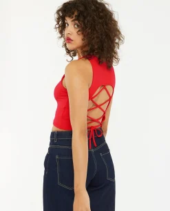 Top Court Avec Cut Out Et Laçage Dos - Rouge