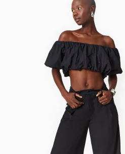Top Court Avec Encolure Bardot - Noir