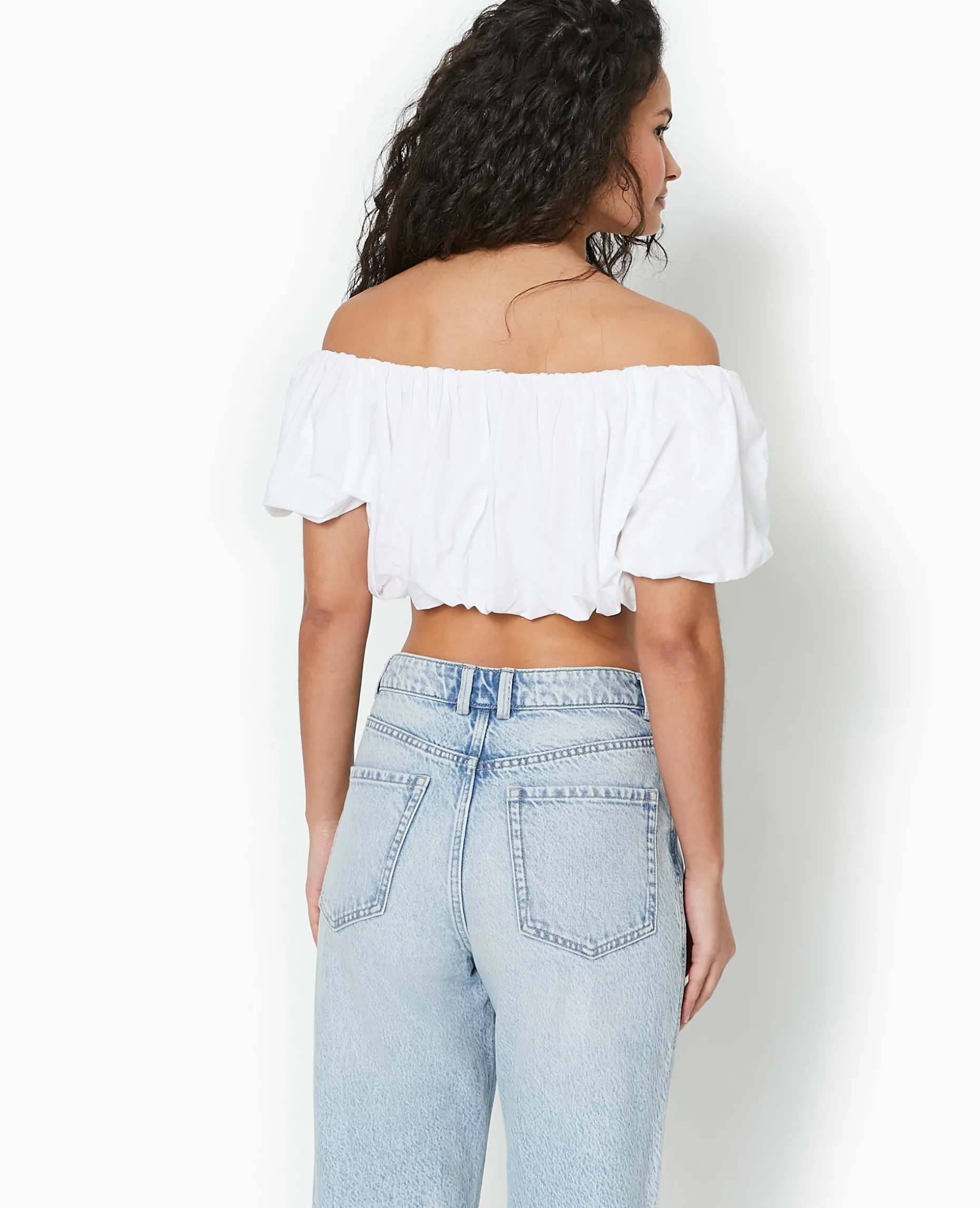 Top Court Avec Encolure Bardot - Blanc