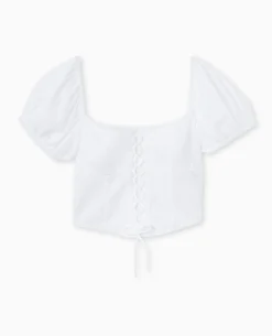 Top Court Avec Laçage Et Smocks - Blanc