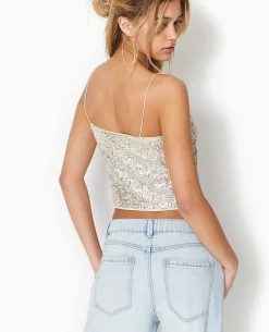 Top Court Avec Sequins - Beige