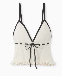 Top Court En Maille Avec Détails Contrastés - Blanc