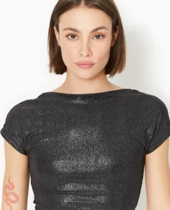 Top Court En Maille Brillante Avec Dos Ouvert - Noir