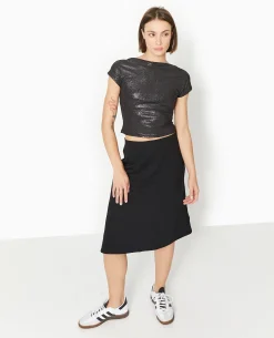 Top Court En Maille Brillante Avec Dos Ouvert - Noir