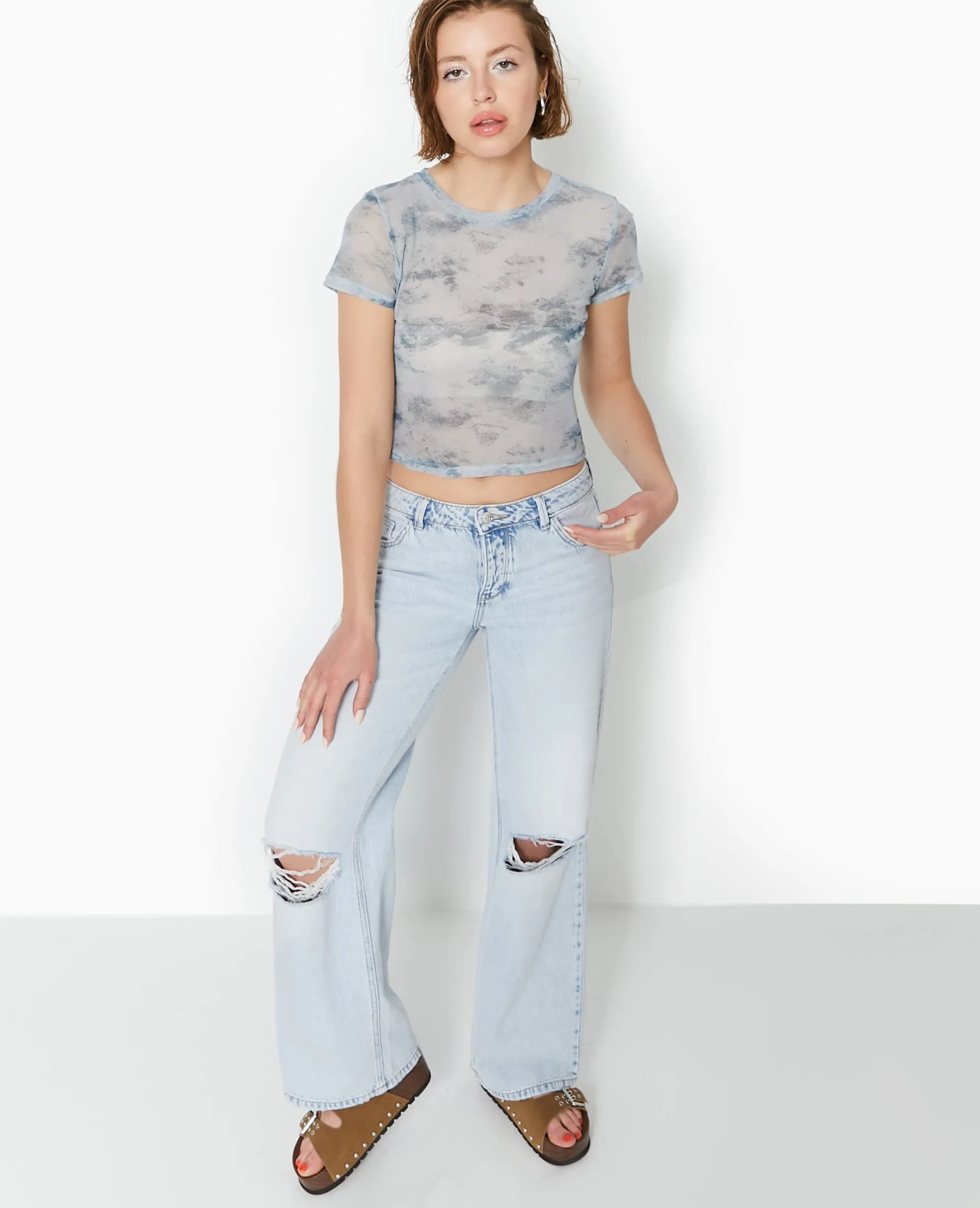 Top Court En Mesh - Bleu
