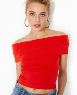 Top Court Encolure Bardot - Rouge