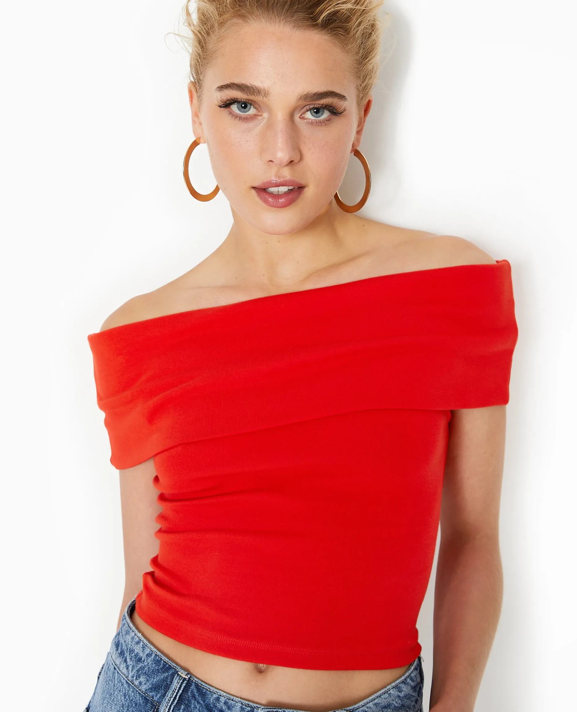 Top Court Encolure Bardot - Rouge
