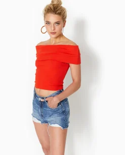 Top Court Encolure Bardot - Rouge