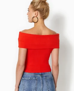 Top Court Encolure Bardot - Rouge