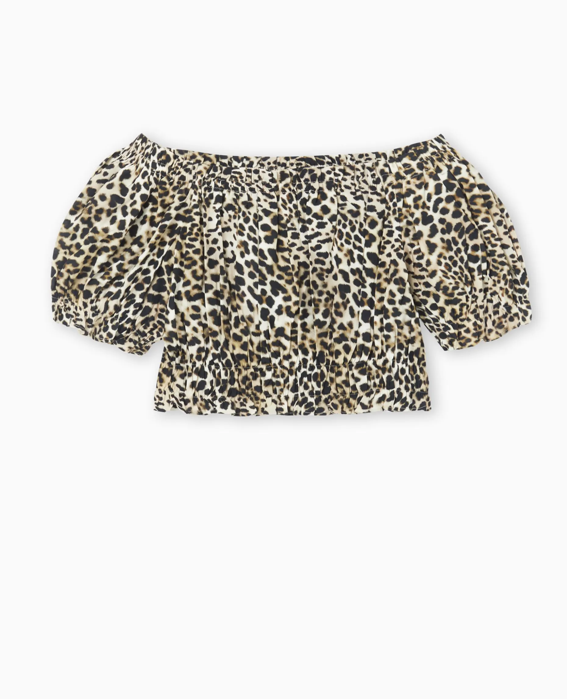 Top Court Encolure Bardot Motif Léopard - Marron