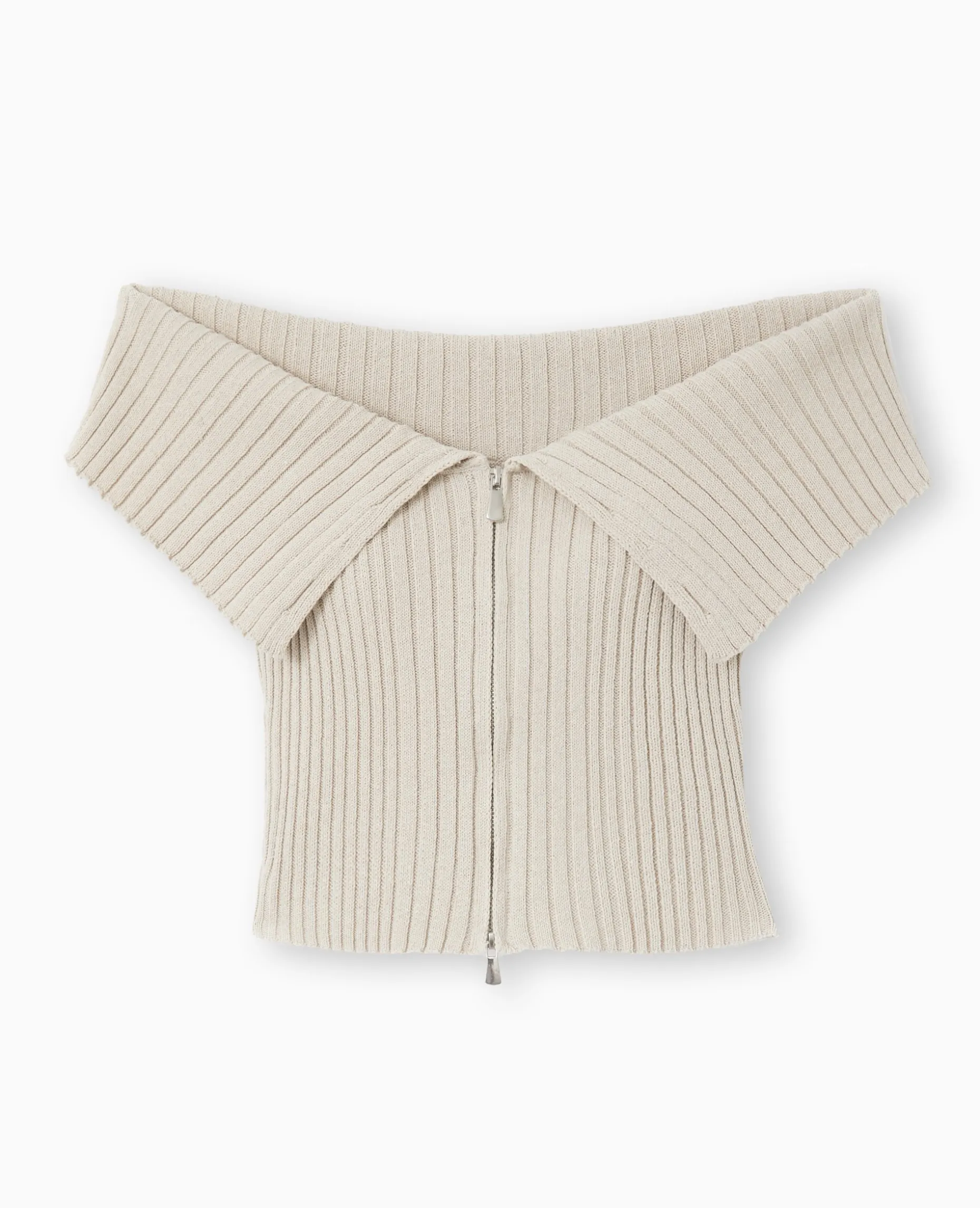 Top Court Zippé Avec Encolure Bardot - Taupe