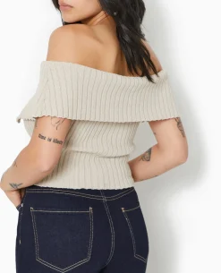 Top Court Zippé Avec Encolure Bardot - Taupe