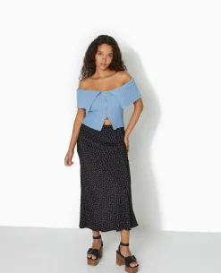Top Court Zippé Avec Encolure Bardot - Bleu