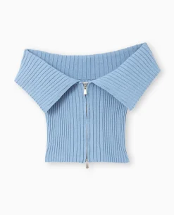 Top Court Zippé Avec Encolure Bardot - Bleu